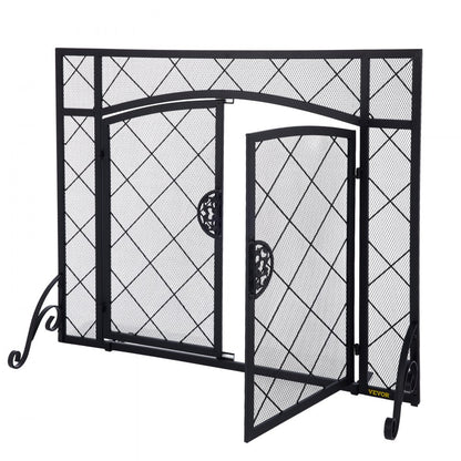 VV-BLPF-44inWG - Elegant Double Door Fireplace Screen with Decorative Pattern