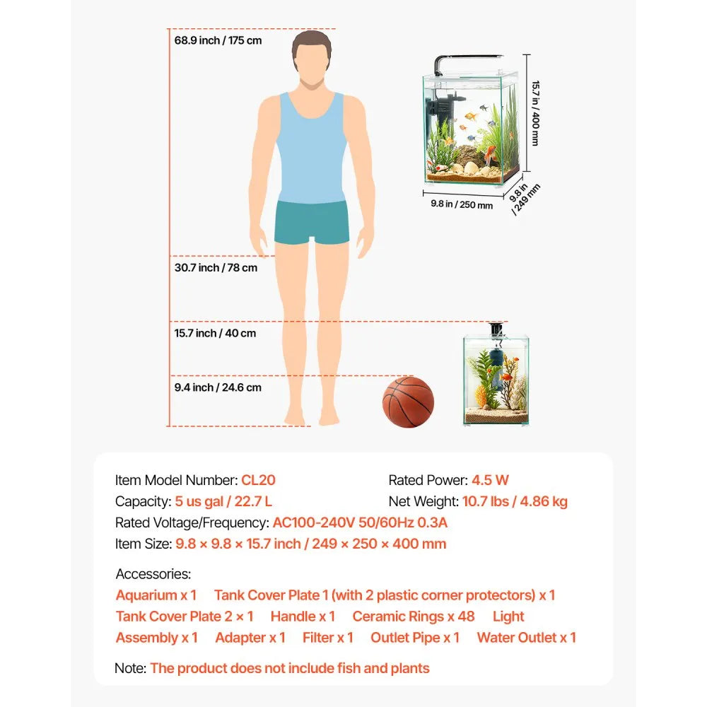 CL20 - 5 Gallon Smart Square Aquarium with Adjustable Lighting