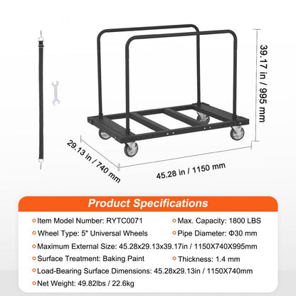 RYTC0071 - Heavy-Duty 1800lbs Drywall Cart with 45.28"x29.13" Platform