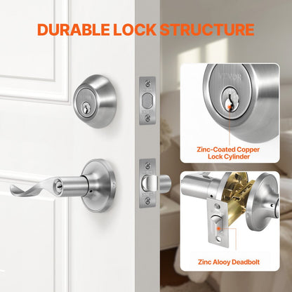 3683+D101 - Durable Satin Nickel Deadbolt Locksets for 1-3/4" Thick Doors