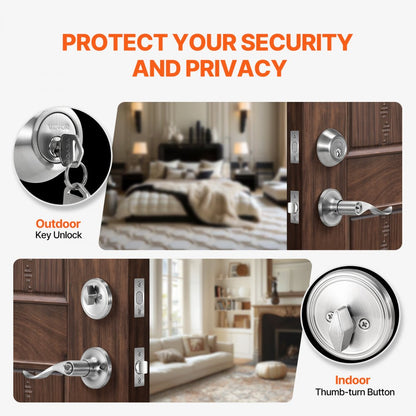 3683+D101 - Durable Satin Nickel Deadbolt Locksets for 1-3/4" Thick Doors