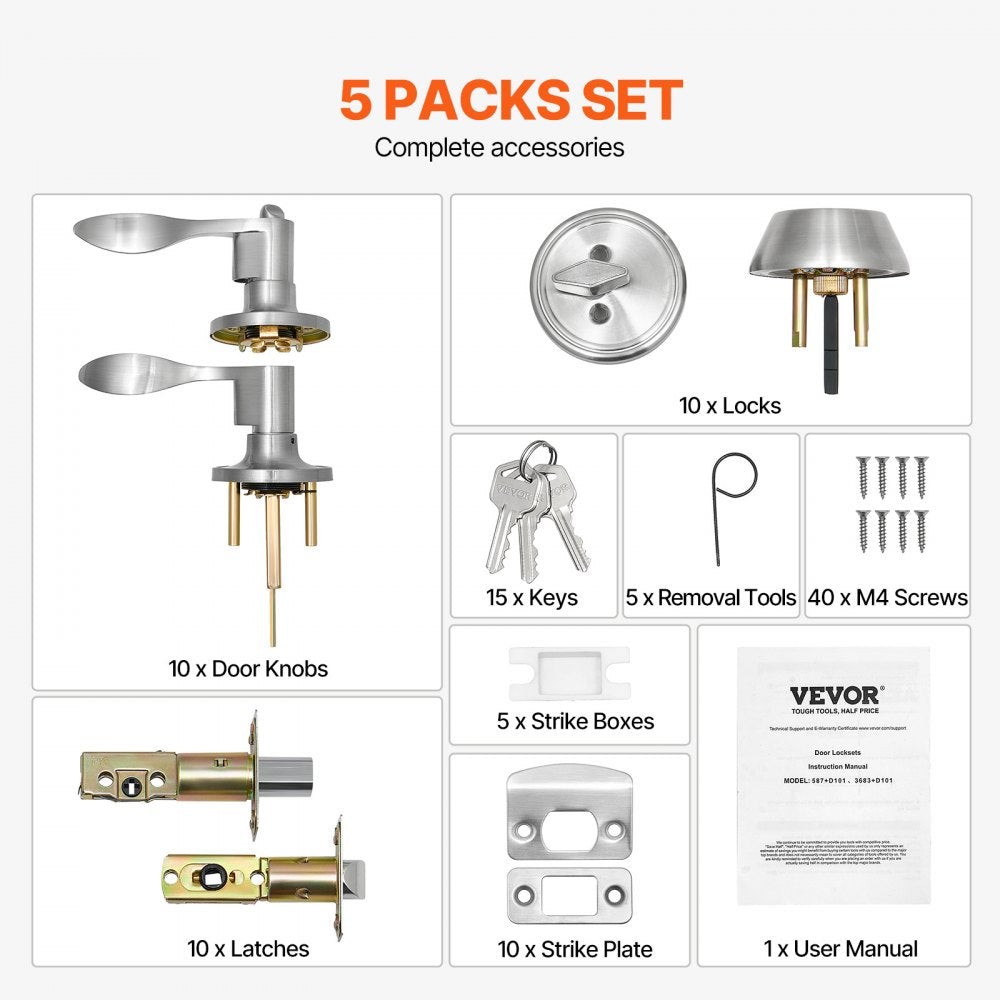 3683+D101 - Durable Satin Nickel Deadbolt Locksets for 1-3/4" Thick Doors