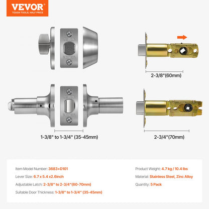 3683+D101 - Durable Satin Nickel Deadbolt Locksets for 1-3/4" Thick Doors