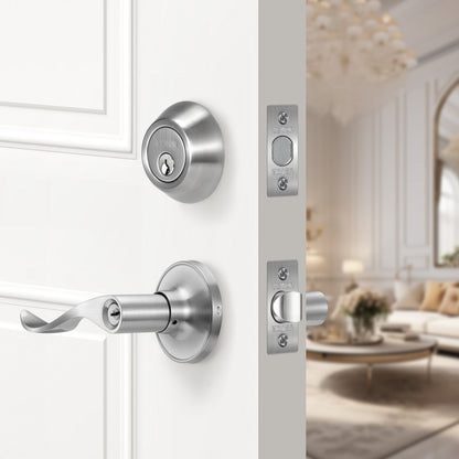 3683+D101 - Durable Satin Nickel Deadbolt Locksets for 1-3/4" Thick Doors