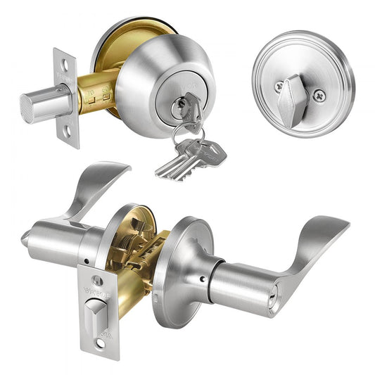 3683+D101 - Durable Satin Nickel Deadbolt Locksets for 1-3/4" Thick Doors