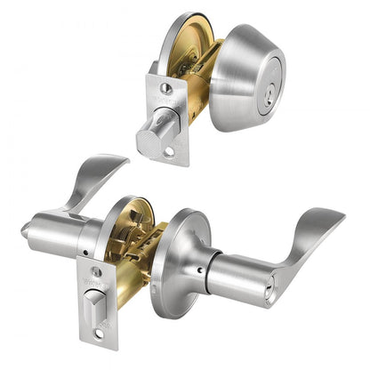 3683+D101 - Durable Satin Nickel Deadbolt Locksets for 1-3/4" Thick Doors