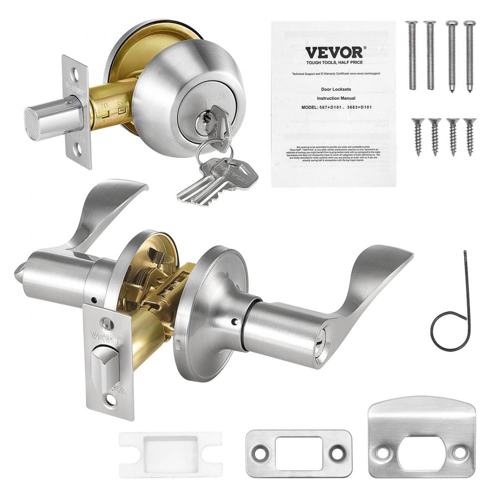 3683+D101 - Durable Satin Nickel Deadbolt Locksets for 1-3/4" Thick Doors