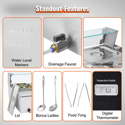SC-TC-2110-B - 10-Pan Stainless Steel Food Warmer with Glass Shield