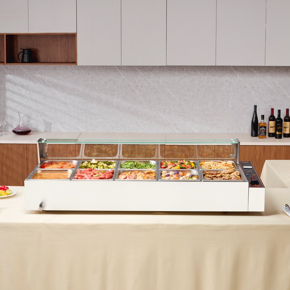 SC-TC-2110-B - 10-Pan Stainless Steel Food Warmer with Glass Shield