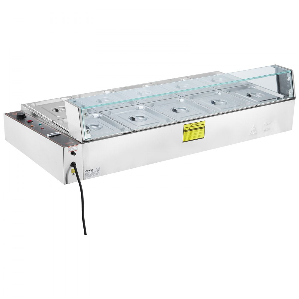SC-TC-2110-B - 10-Pan Stainless Steel Food Warmer with Glass Shield