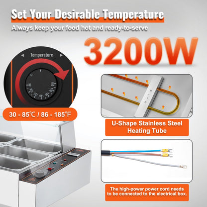 SC-TC-3112-B - 12-Pan Stainless Steel Food Warmer with Glass Cover