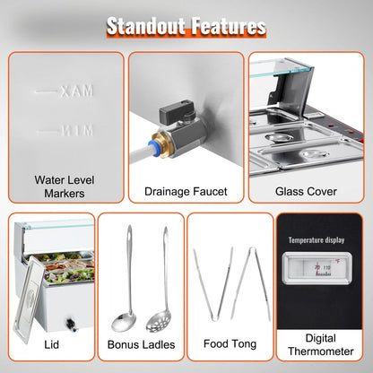 SC-TC-3112-B - 12-Pan Stainless Steel Food Warmer with Glass Cover