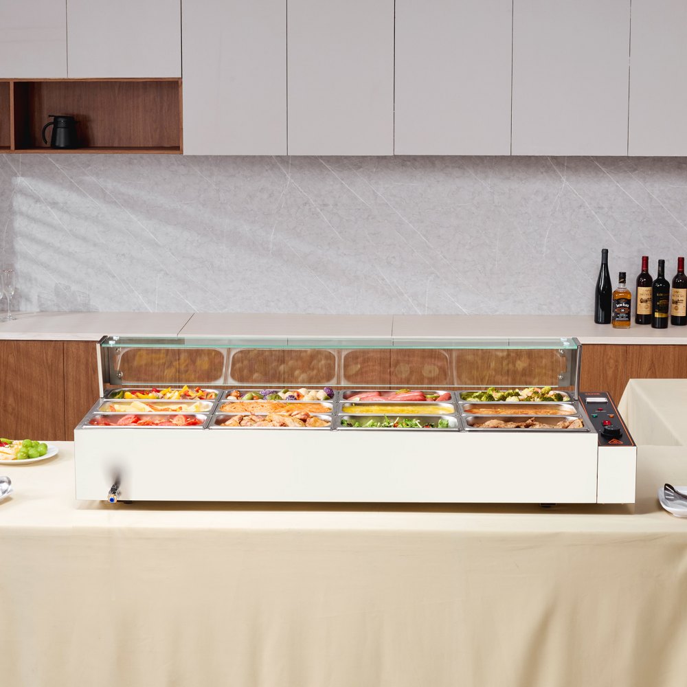 SC-TC-3112-B - 12-Pan Stainless Steel Food Warmer with Glass Cover