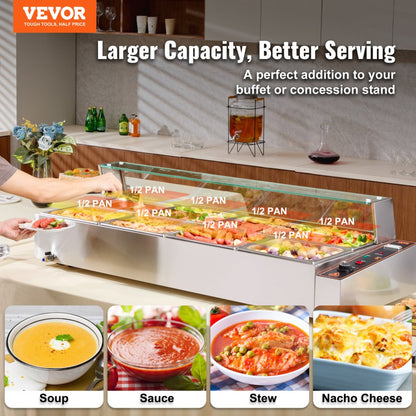SC-TC-2108-B - 8-Pan Stainless Steel Buffet Food Warmer with Glass Cover