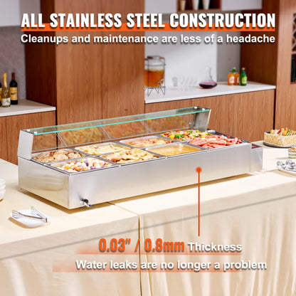 SC-TC-2108-B - 8-Pan Stainless Steel Buffet Food Warmer with Glass Cover