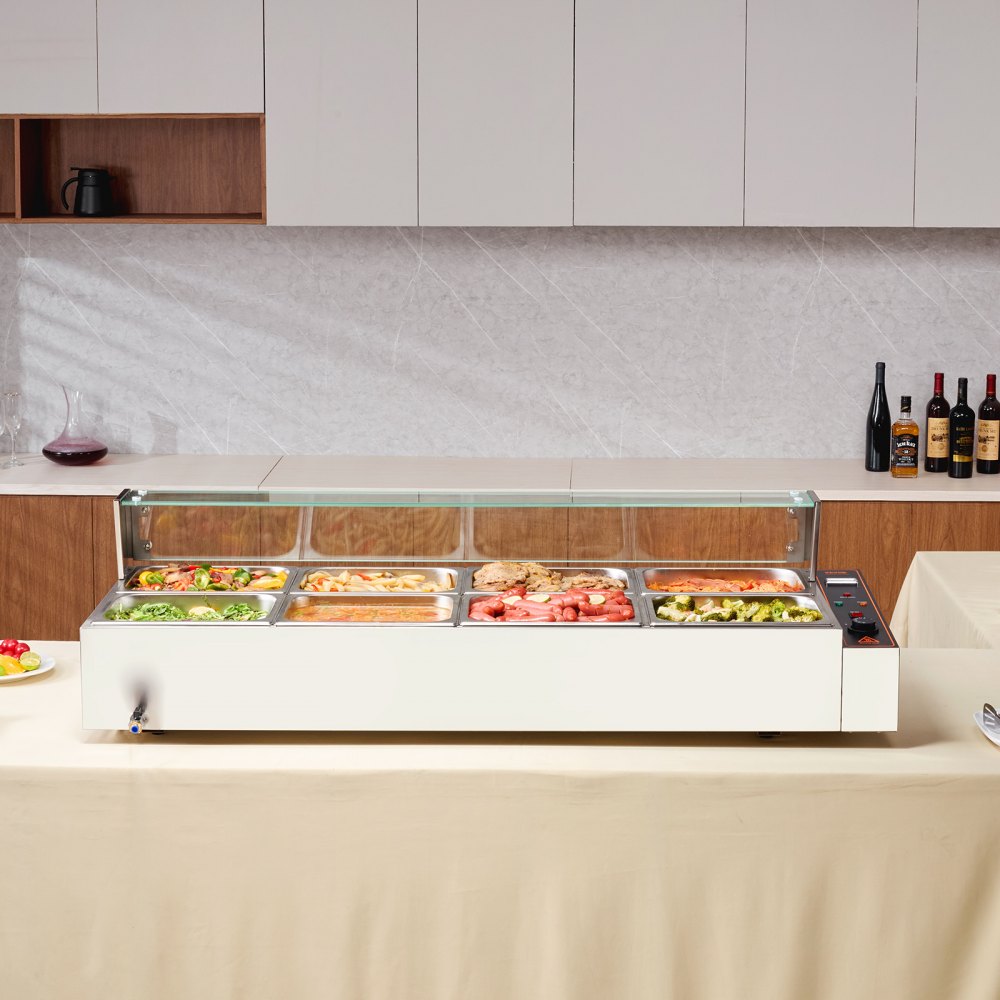 SC-TC-2108-B - 8-Pan Stainless Steel Buffet Food Warmer with Glass Cover