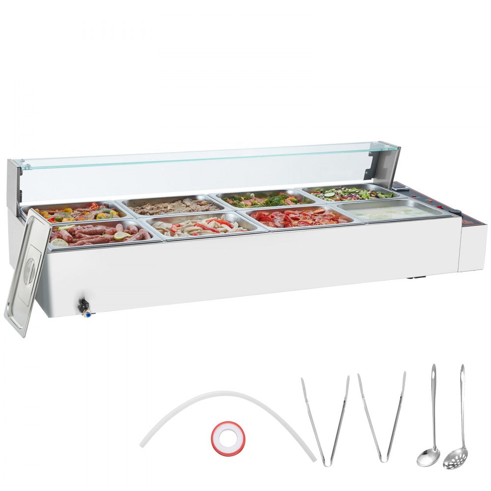 SC-TC-2108-B - 8-Pan Stainless Steel Buffet Food Warmer with Glass Cover