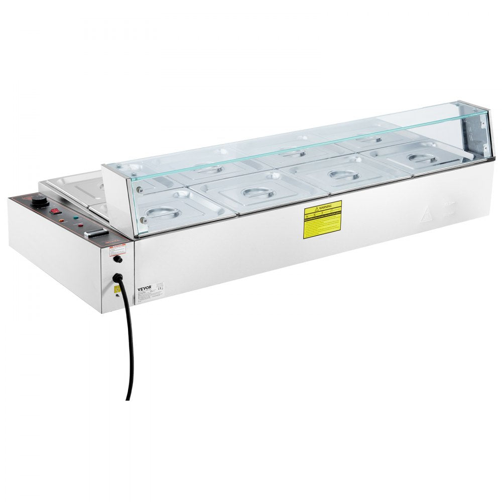 SC-TC-2108-B - 8-Pan Stainless Steel Buffet Food Warmer with Glass Cover