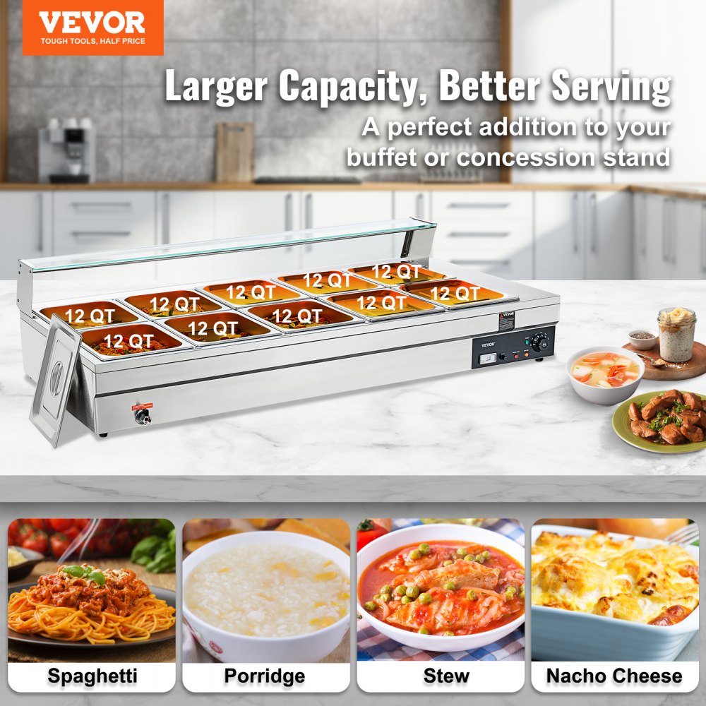 010553796729 - Durable 10-Pan Electric Food Warmer with Glass Cover