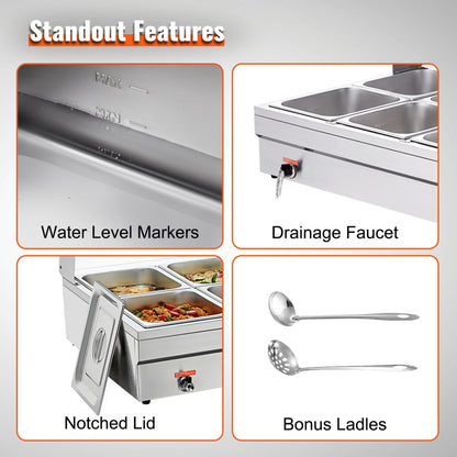 010553796729 - Durable 10-Pan Electric Food Warmer with Glass Cover