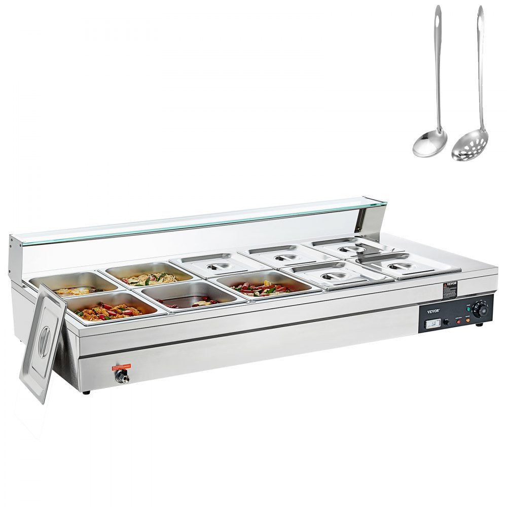010553796729 - Durable 10-Pan Electric Food Warmer with Glass Cover