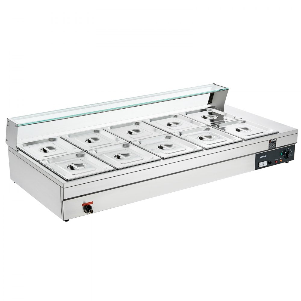 010553796729 - Durable 10-Pan Electric Food Warmer with Glass Cover