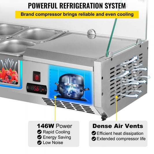 VRX1200/380 - 48-Inch Stainless Steel Refrigerated Prep Station with 6 Food Pans