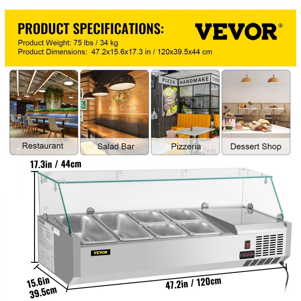 VRX1200/380 - 48-Inch Stainless Steel Refrigerated Prep Station with 6 Food Pans