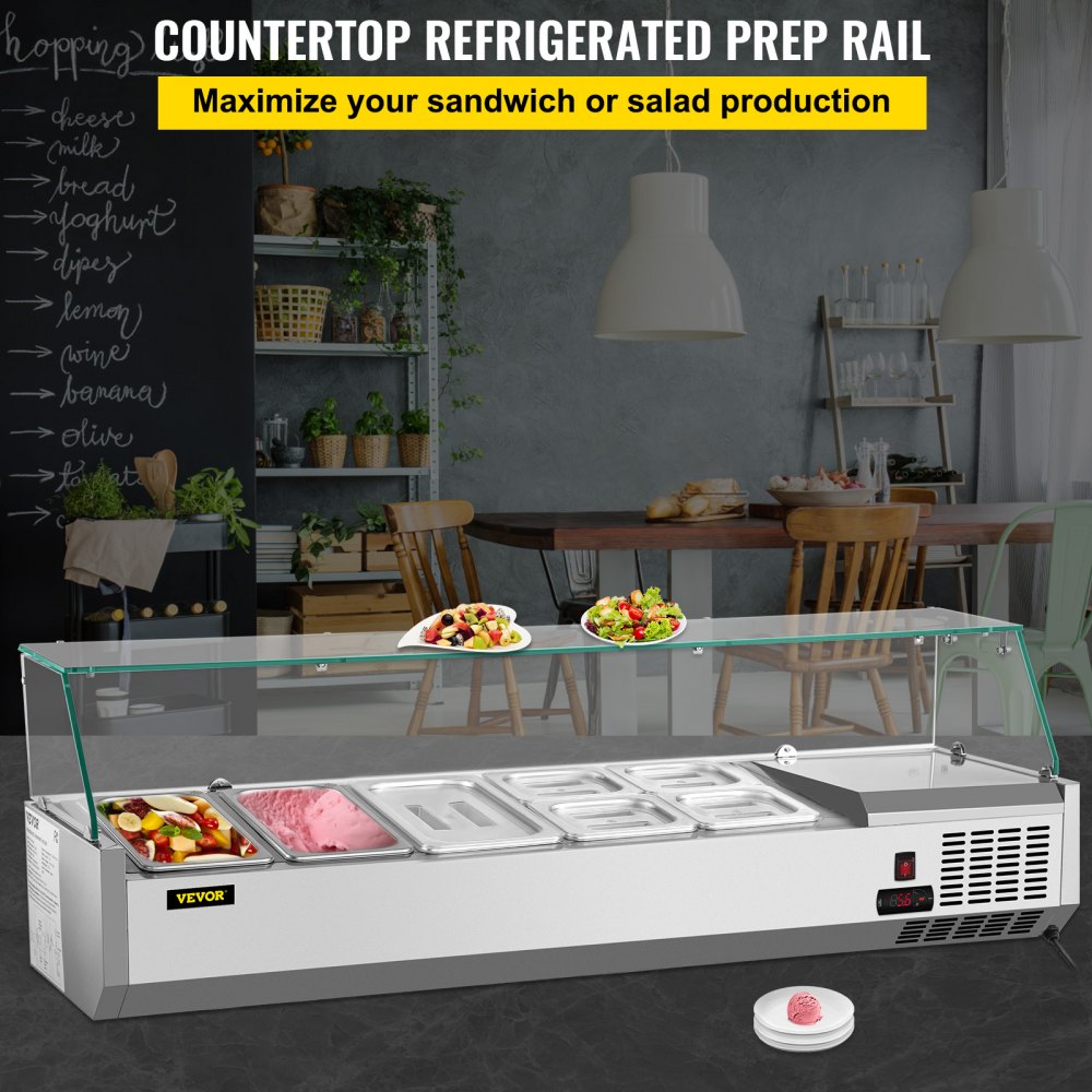 VRX1400/380 - 55-Inch Stainless Steel Condiment Prep Station with Glass Shield