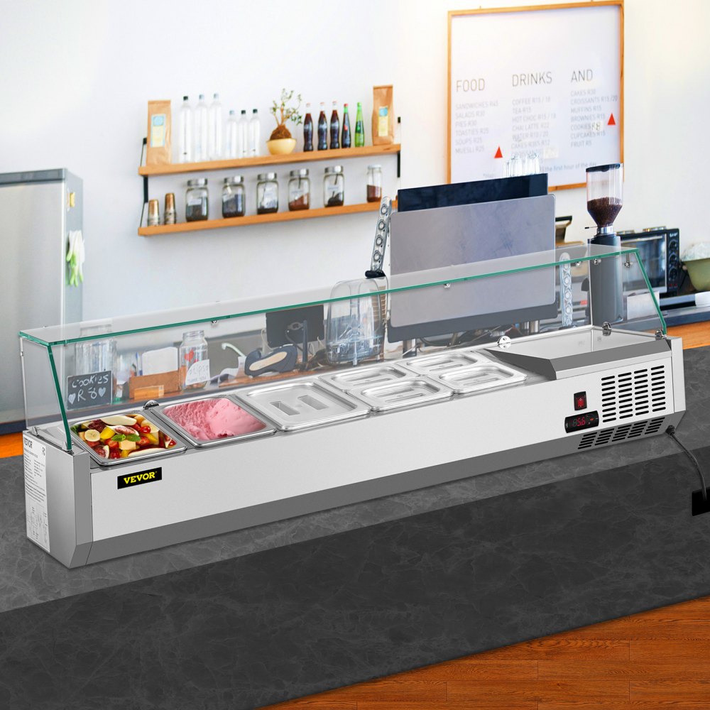 VRX1400/380 - 55-Inch Stainless Steel Condiment Prep Station with Glass Shield