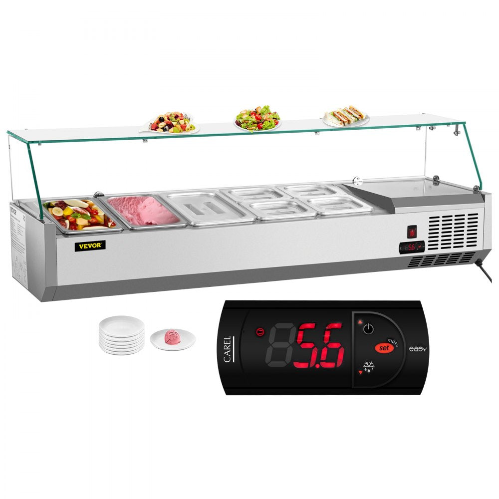 VRX1400/380 - 55-Inch Stainless Steel Condiment Prep Station with Glass Shield