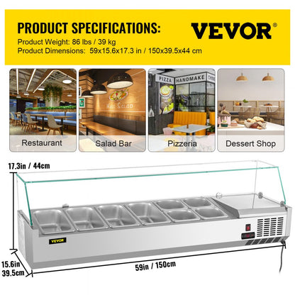 VRX1500/380 - 60-Inch VEVOR Condiment Prep Station with 16.8Qt Capacity