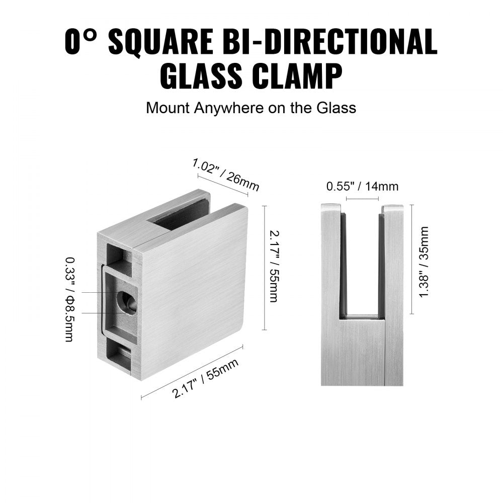 YSBLJ02 - Stainless Steel Glass Clamp for 0.31-0.47" Tempered Glass