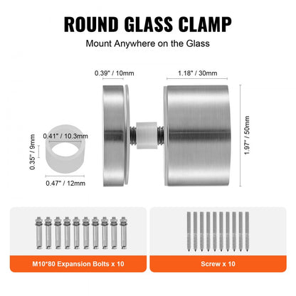 CZBLJ01 - 10-Pack SUS316 Glass Clamps for 5/16-3/4 Inch Panels