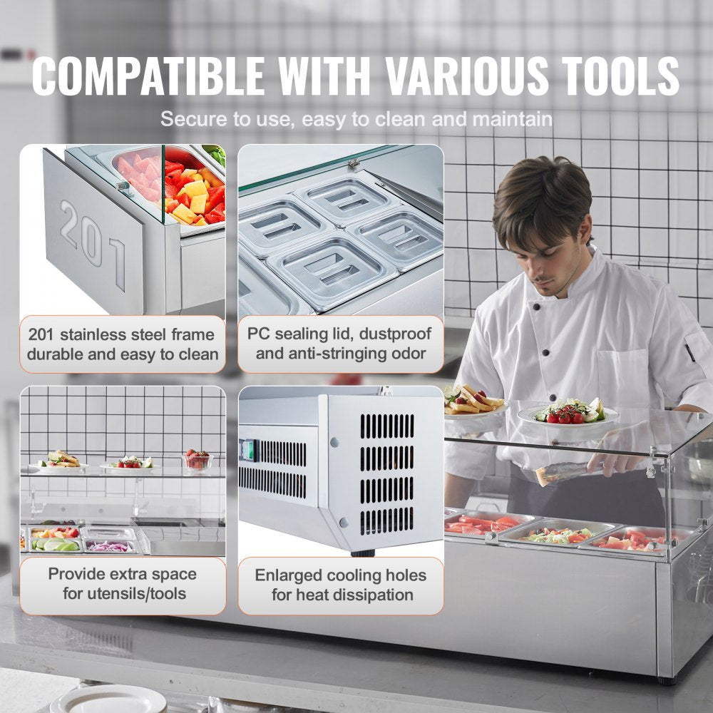 E60TW - Commercial Refrigerated Condiment Prep Station with 8 Pans