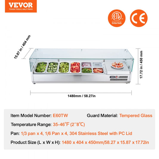 E60TW - Commercial Refrigerated Condiment Prep Station with 8 Pans