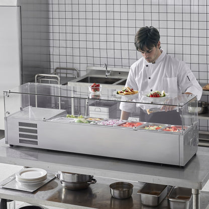 E60TW - Commercial Refrigerated Condiment Prep Station with 8 Pans