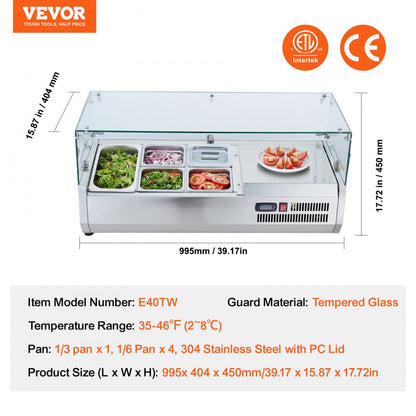 E40TW - 130W Refrigerated Condiment Prep Station with 1 1/3 Pan Capacity