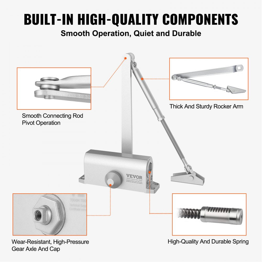D202 - VEVOR Hydraulic Door Closer, 100 lbs Capacity, Silent Operation