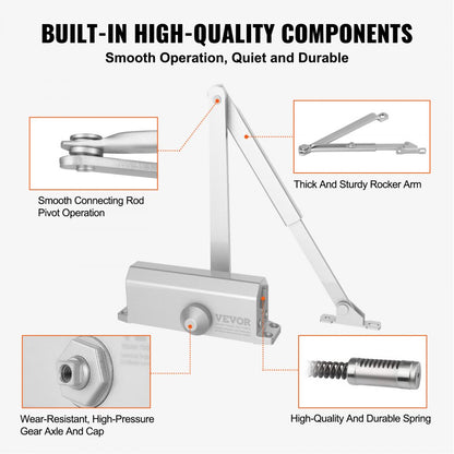 D300S - Automatic Silver Door Closer for Quiet Residential & Commercial Use