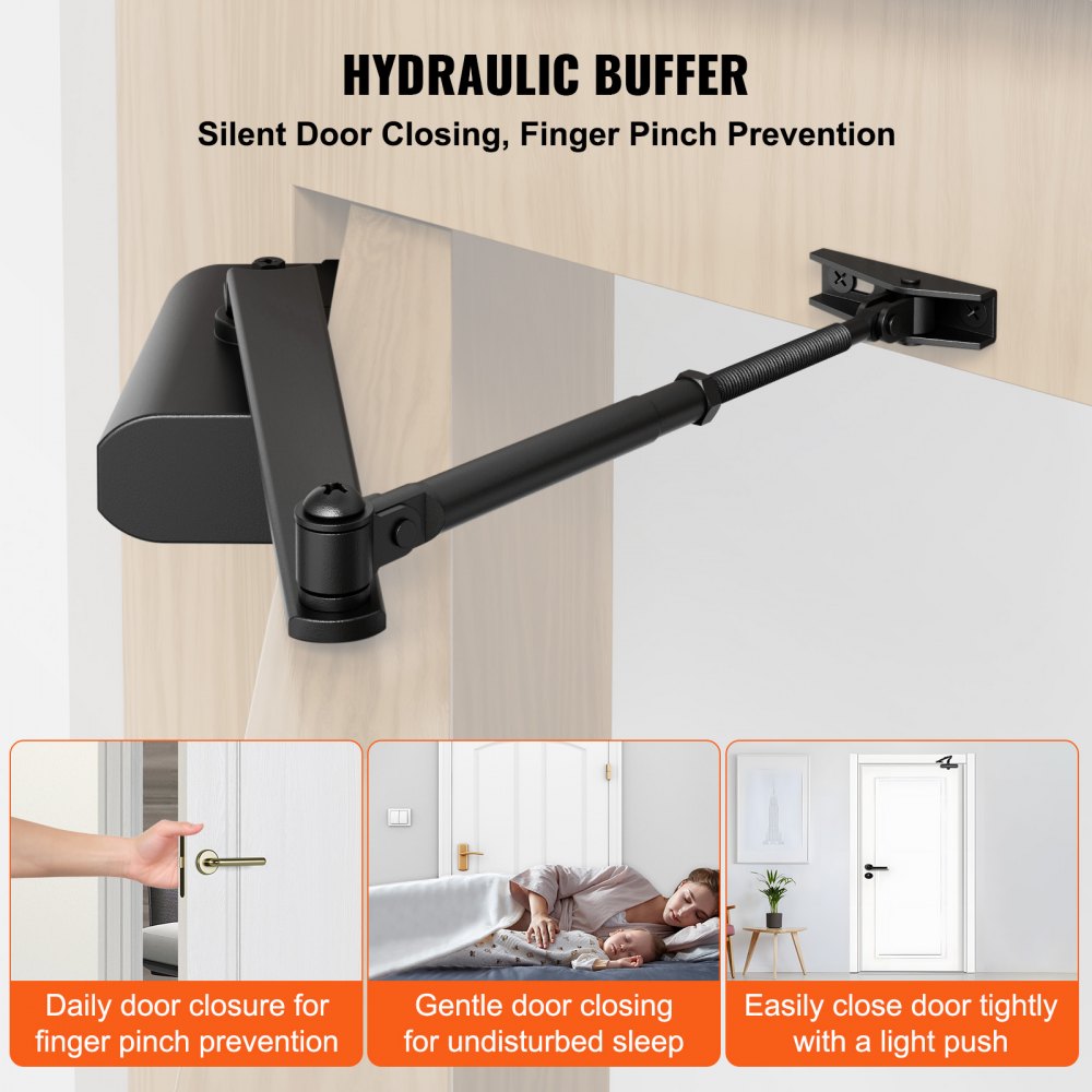 D404 - Adjustable Hydraulic Door Closer for 187 lbs, Smooth Operations
