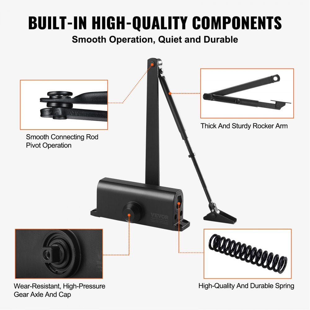 D404 - Adjustable Hydraulic Door Closer for 187 lbs, Smooth Operations
