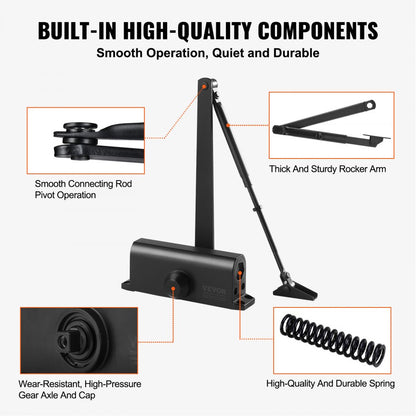D404 - Adjustable Hydraulic Door Closer for 187 lbs, Smooth Operations