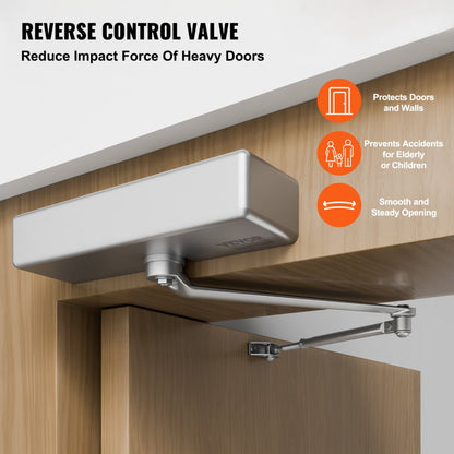 D4015 - Durable Silver Door Closer with Adjustable Speeds for 265 lbs