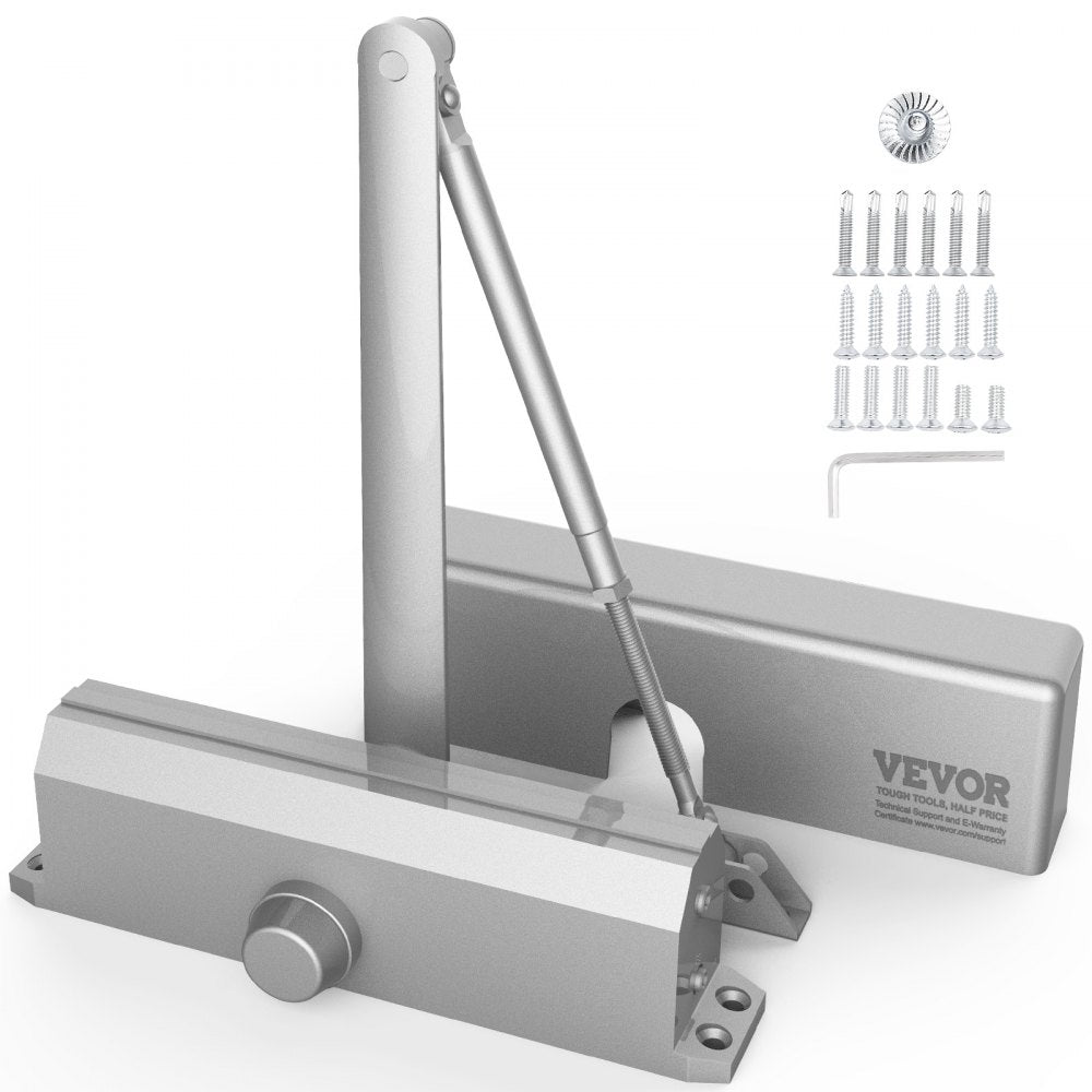 D4015 - Durable Silver Door Closer with Adjustable Speeds for 265 lbs