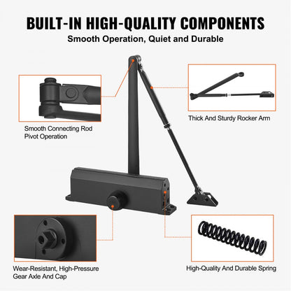 D4016 - Adjustable Hydraulic Door Closer for 330 lbs, Quiet Operation