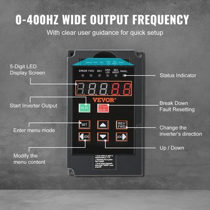 A2-8015 - 2HP VEVOR Variable Frequency Drive for Industrial Motor Control