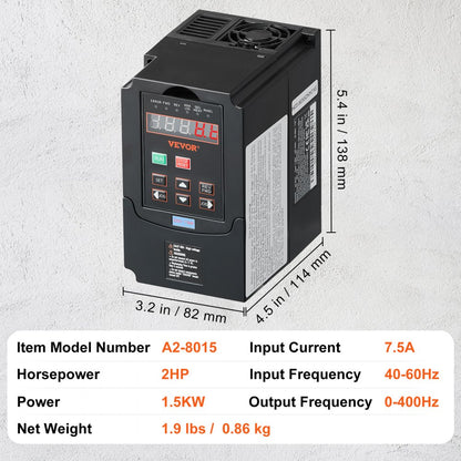 A2-8015 - 2HP VEVOR Variable Frequency Drive for Industrial Motor Control