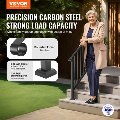 BP-45 - Adjustable Black Stair Handrail for Seniors, Rustproof & Versatile