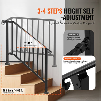 BP-45 - Adjustable Black Stair Handrail for Seniors, Rustproof & Versatile